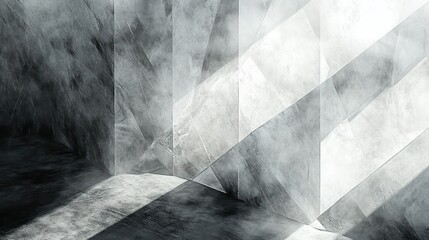 Leinwandbilder - A grey and white room with a wall that has a triangle on it. The room is empty and has a very cold and industrial feel to it
