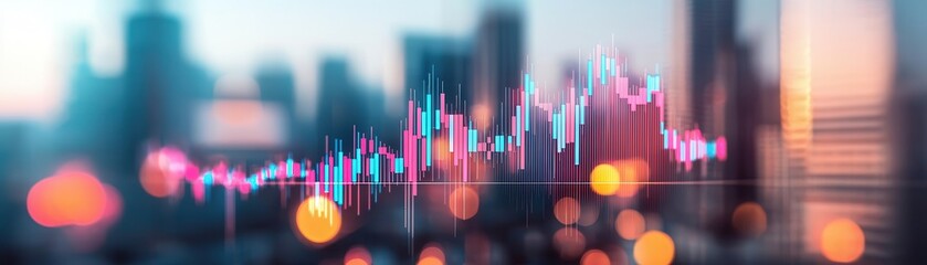 Poster - Financial Market Chart with City Lights Background.