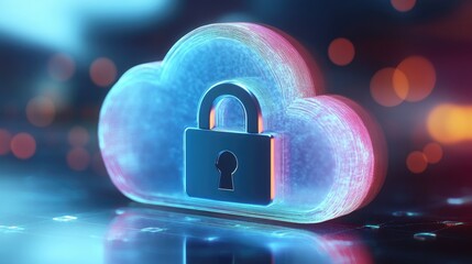 A cloud icon fused with a padlock, emphasizing the concept of cybersecurity in cloud computing environments.