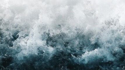 Poster - A stormy ocean with a lot of white and blue colors. The brushstrokes are very thick and the sky is very cloudy. The mood of the painting is intense and dramatic