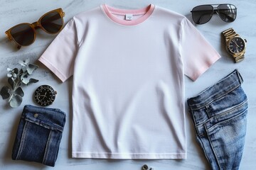 Realistic white Tshirt Flat Lay Mockup created with Generative AI