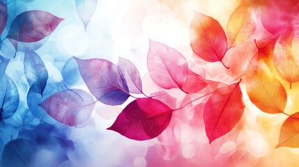 Poster - A colorful leafy tree with a blue, pink, and yellow leaf. The leaves are spread out and appear to be floating in the air. Concept of freedom and lightness