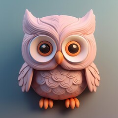 A cute, cartoonish owl with big eyes and a pink body