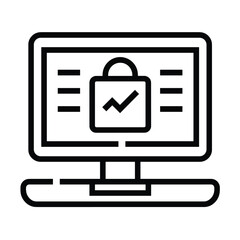 Wall Mural - monochrome icon of a computer screen displaying a padlock with a checkmark, symbolizing data securit
