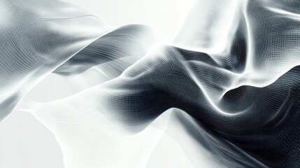 Poster - A white and black wave with a lot of dots. The wave is very long and it looks like it is moving
