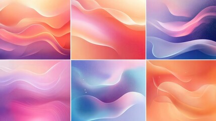 Poster - A set of six abstract paintings with a wave-like pattern in various colors. The paintings are all different, but they all have a similar theme of movement and fluidity. The colors used are bright