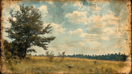 Poster - A tree stands in a field with a cloudy sky in the background