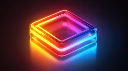 Poster - A square of neon colored glass with a rainbow pattern. The colors are bright and vibrant, creating a sense of energy and excitement. The square is illuminated