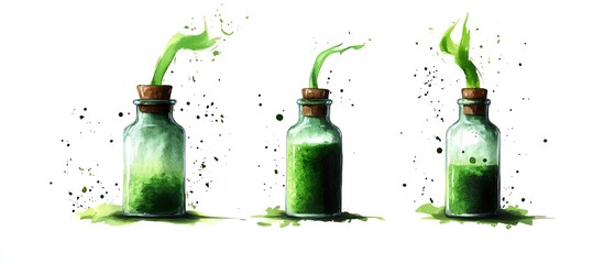 Witch s potion vial clipart, Halloween magic element, watercolor illustration, crisp details, small vial with green liquid, isolated on white background