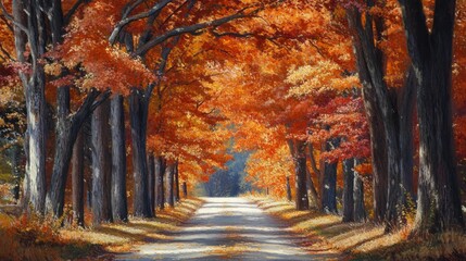 Poster - A Sunlit Path Through Autumn Trees