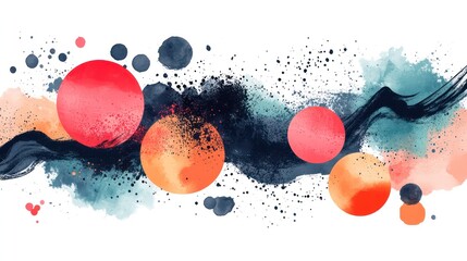 Poster - A colorful painting of a wave with many different colored circles. The circles are of varying sizes and colors, and they are scattered throughout the painting. The painting has a sense of movement