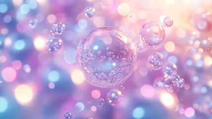 Leinwandbilder - A colorful background with many small bubbles of different sizes. The bubbles are floating in the air and appear to be scattered all over the image. Scene is playful and whimsical