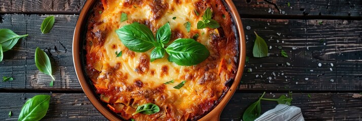 Poster - Traditional moussaka prepared in a ceramic dish.