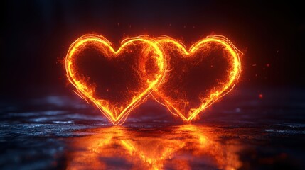 3d abstract neon backgroun3d with two glowing hearts linke3d together appear an3d drawn with one glowing line modern minimal line art valentines day romantic symbols