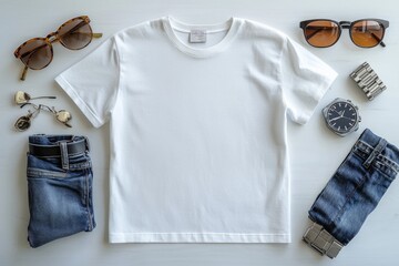 Realistic white Tshirt Flat Lay Mockup created with Generative AI