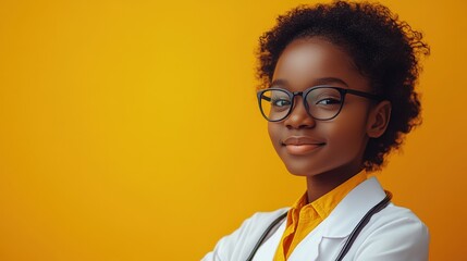 3d african cartoon character doctor thinking medical clip art isolate3d on yellow background