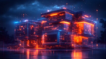 Aufkleber - Innovative Graphic Depicting IoT Sensors in a Futuristic Smart Home System