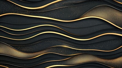 Wall Mural - Abstract Black And Gold Wavy Texture Background