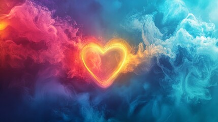 Wall Mural - Glowing heart shape surrounded by colorful smoke