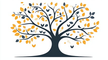 Sticker - Stylized Tree with Yellow and Blue Leaves Illustration