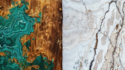 Poster - Marble and wood texture for ceramic tiles, Malachite gemstone and antique wood.