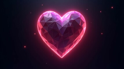 Red heart in abstract style, neon red lighting, isolated on dark background