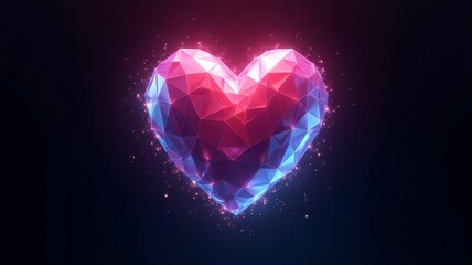 Red heart in abstract style, neon red lighting, isolated on dark background