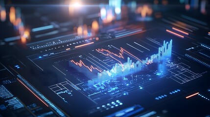futuristic data visualization with glowing graphs and circuit patterns, representing technology and 
