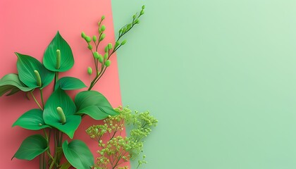 Wall Mural - A brightly colored background with green flowers and simple patterns on it presents a warm and unique atmosphere.