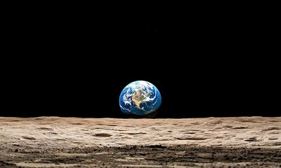 Wall Mural - stunning view of Earth rising above the Moon’s surface, showcasing space and planetary beauty.