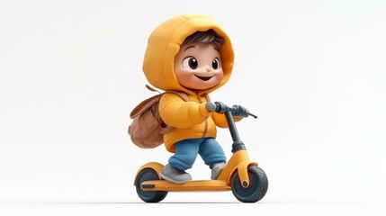 3d cartoon character young man wears yellow hoodie an3d blue trousers falls from electric kick scooter unsafe driving dangerous urban transport clip art isolate3d on white background