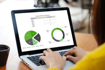 Analysis sale data, business plan information and business growth chart to analysis for project strategy on laptop computer at home office