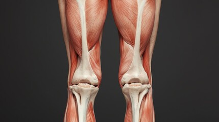 Detailed anatomical illustration of human legs showcasing muscles and bones, ideal for educational and medical purposes.