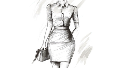 A pencil sketch of a woman in a business suit.