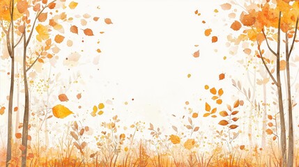 Sticker - Watercolor Autumn Forest Background with Falling Leaves