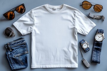 Realistic white Tshirt Flat Lay Mockup created with Generative AI