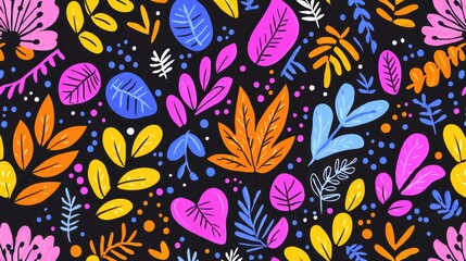 Colorful Floral Pattern with Black Background