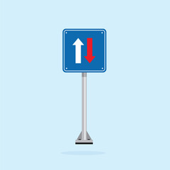 road sign icon, Give way to Oncoming traffic on blue checkered board. suitable for poster use and web icon