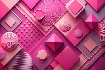 Wall Mural - abstract geometric pattern of pink tones with various 3d shapes and textures