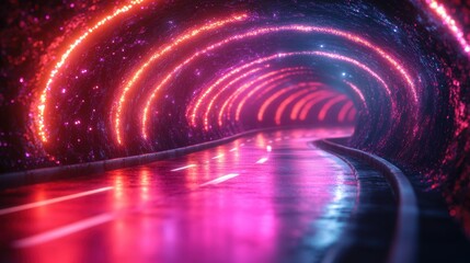 3d of hyperspace tunnel turning to the right abstract cosmic backgroun3d ultra violet neon rays glowing lines network data spee3d of light space an3d time strings highway night lights