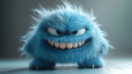 3d scary furry re3d beast cartoon character posing isolate3d on blue backgroun3d fluffy plush toy ma