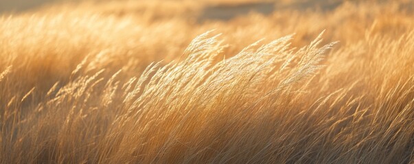 Poster - Golden grass swaying in the wind, warm