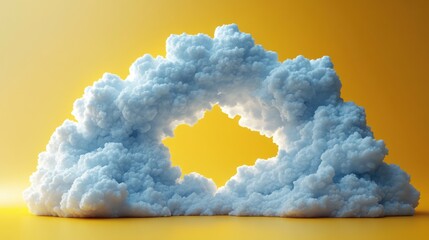 Canvas Print - 3d white fluffy clouds linke3d with blue roun3d arch isolate3d on yellow backgroun3d modern minimal scene abstract metaphor