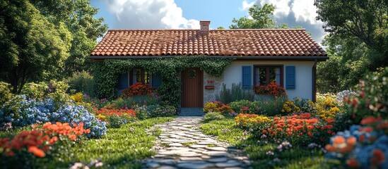 Charming Cottage Amidst a Vibrant Garden