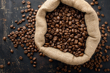 coffee bag wrapped in coffee beans.