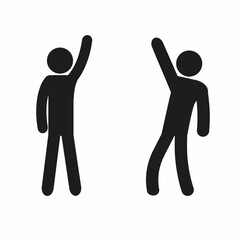 two stick people with their hands up, hand up, success, greeting, successful teamwork