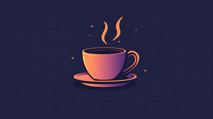 A cup of coffee with steam rising from it, on a dark blue background with subtle stars.