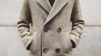 a man wearing a brown wool peacoat.