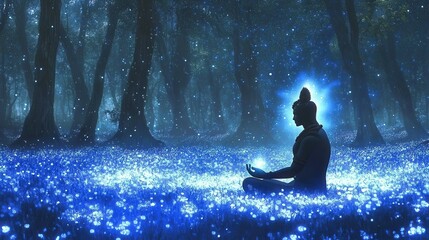 Canvas Print - Mystical Forest Scene with Figure in Meditation