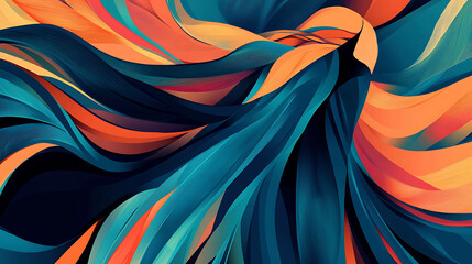 Abstract, colorful, dynamic pattern with swirling lines of blue, orange, and yellow.